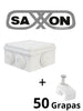 SAXXON SWD015LMG5MMC - Paquete de caja de conexiones de 8 entradas 150x150x70mm con bolsa de 50 grapas cuadradas de pared de 6mm de alto, color blanco
