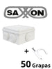 SAXXON SWD010LMGNCC5MMR - Pack de Caja de Conexiones de 7 Entradas 100x100x70mm con Bolsa de Grapas Redondas para Pared de 6mm de Alto, Color Blanco, 50 Unidades