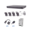 KIT TurboHD 1080p / DVR 4 Canales / 4 Cámaras Bala Metálicas (exterior 2.8 mm) / Transceptores / Conectores / Fuente de Poder Profesional