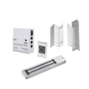 Access control kit includes 12VDC power supply with battery backup / 600Lbs magnetic lock / L and Z mounts / Exit button