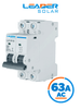 LEADER LLA7-2P-63 63A AC - Interruptor Automático corriente alterna 2 Polos 63 Amp/Tensión Nominal 220 - 415 VAC/50 - 60 Hz / Estándar IEC / Protección con sistema de disparo termomagnético / Montaje riel Din / Protección IP20 / -5 °C A +40°C