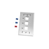 Placa de Pared, de 3 Puertos, Keystone, con Espacio para Etiqueta - Color Blanco