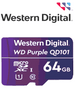 WESTERN WDD064G1P0C- Memoria de 64GB Micro SDXC/ Línea Purple/ Clase 10 U1/ Lectura 50MB/ Escritura 40MB/ Especializada para Videovigilancia