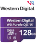 WESTERN WDD128G1P0C- Tarjeta de memoria Micro SDXC de 128GB/ Línea Purple/ Clase 10 U1/ Lectura 50MB/ Escritura 40MB/ Especializada para videovigilancia