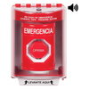 Botón Multipropósito, Color Rojo, De Superficie con Espaciador, C/Tapa De Policarbonato, C/Bocina Pre Alarma, Interior/Exterior, Llave Para Restablecer, Texto De Emergencia, Español