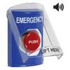 Botón Multipropósito, Color Azul, De Superficie, Con Tapa De Policarbonato, Con Bocina Pre Alarma, Para Interior, Momentaneo, Texto De Emergency, Ingles