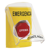 Botón Multipropósito, Color Amarillo, De Superficie, Con Tapa De Policarbonato, Con Bocina Pre Alarma, Solo Interior, Llave Para Restablecer, Texto De Emergencia, Español