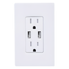 Tomacorriente dúplex 15 A 125 V con dos puertos USB tipo A de 3.8 A combinados, resistente a manipulaciones, estilo Designer Claro en color blanco