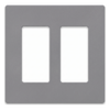 Placa de pared Claro de 2 espacios sin tornillos visibles, para atenuadores, apagadores y controles Lutron con apertura tipo Designer, acabado brillante color gris