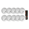Kit de 10 Detectores de Humo Autónomos FIRST ALERT por Ionización / Alarma 85 dB / Botón Prueba y Silencio / Probador SABRE SDI