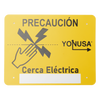 Letrero de PRECAUCION para cercas electrificadas (21.8 x 17 cm) / Estireno Serigrafiado 2 Tintas / Protección UV / 4 Perforaciones