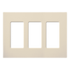 Placa de pared Claro de 3 espacios sin tornillos visibles, para atenuadores, apagadores y sensores Lutron con apertura estilo Designer, acabado brillante almendra claro