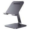 Soporte de Aluminio para IPad & Tablet | Plegable |Angulo Ajustable de 180° y 270° | Base Antideslizante | Protección  de Silicona | Amplia Compatibilidad con dispositivos de 7.9'' a 12.9'' | Aluminio Solido | Color Gris