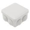 Caja Estanca, Derivación, Conexión de Plástico (89 X 89 X 50 mm) con 7 Glándulas de Goma. Para Instalaciones Comerciales,  Residenciales e Industriales. Cerrado a Presión.