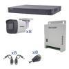 KIT TurboHD 1080p / DVR 8 Canales / 8 Cámaras Bala (exterior 2.8 mm) / Transceptores / Conectores / Fuente de Poder Profesional hasta 15 Vcc para Larga Distancia