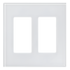 Placa frontal de cristal de 2 espacios para atenuadores, teclados y controles Pico Lutron con apertura tipo Designer, sin tornillos visibles, cristal claro con pintura blanca