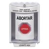 Botón de Abortar, Bocina de Advertencia Integrada, Texto en Español, Tapa Protectora de Policarbonato Súper Resistente con Espaciador, Restablecimiento con Llave