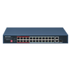 Switch PoE+ / No Administrable / 24 Puertos 10/100 Mbps PoE+ / 2 Puertos 1000 Mbps Uplink / 1 Puerto SFP Uplink / Modo Extendido hasta 300 Metros / 230 W