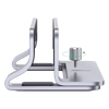 Soporte Vertical para Laptop / Adecuado para escritorio / Anchura Ajustable (12-26mm) / Amplia compatibilidad / Anti-Arañazos / Anti-Deslizante /Ajustable Mediante Tornillos / Color Plata / Aluminio + Silicona